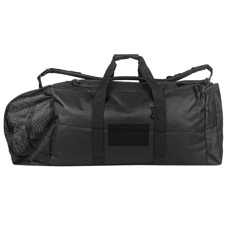 black tactical duffle bag with mesh end