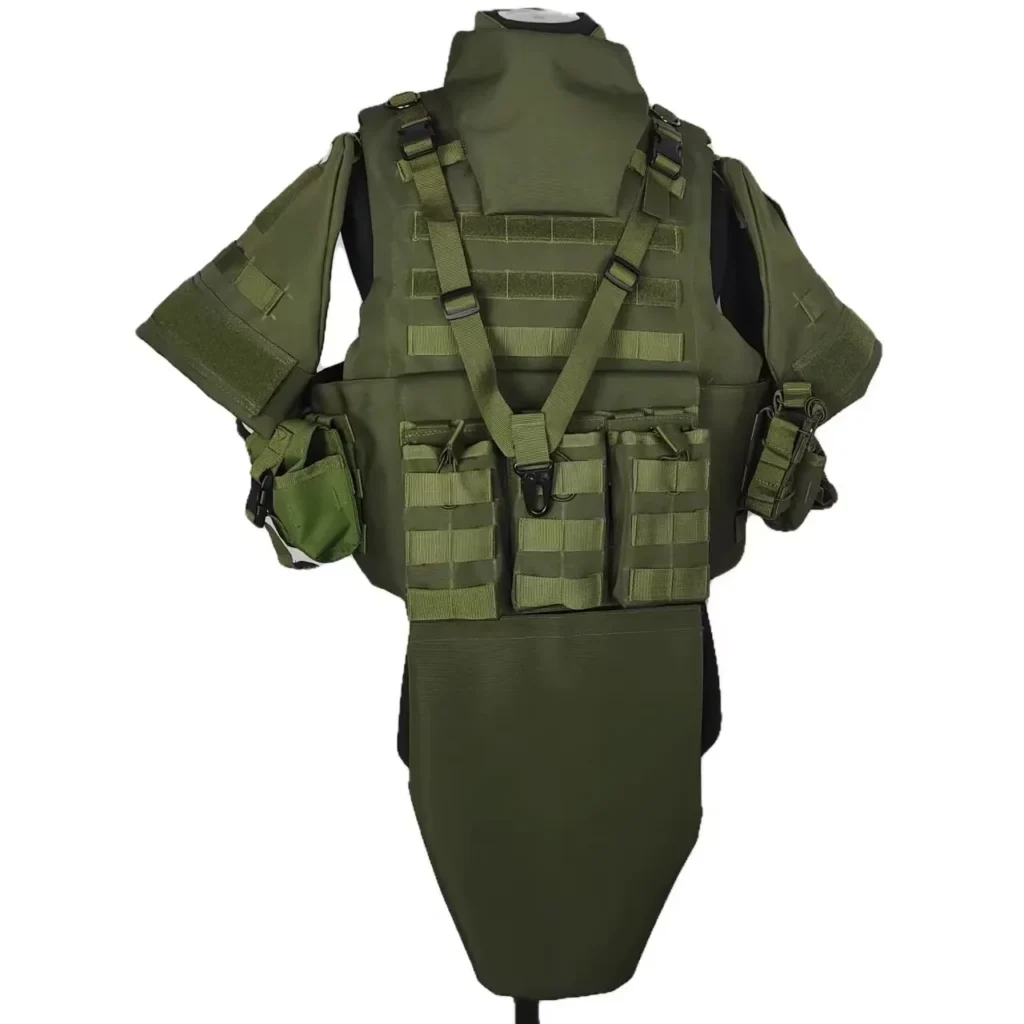 A solid green tactical vest