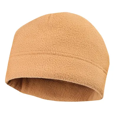A tan-colored, close-fitting beanie hat with a simple design