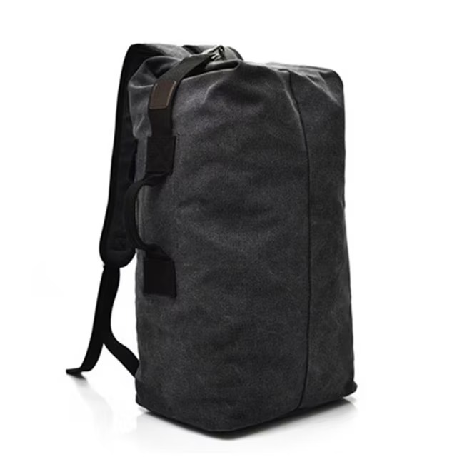 black canvas duffle backpack