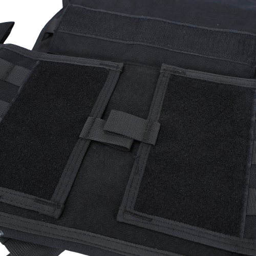 black tactical MOLLE vest highlighting internal padding and webbing