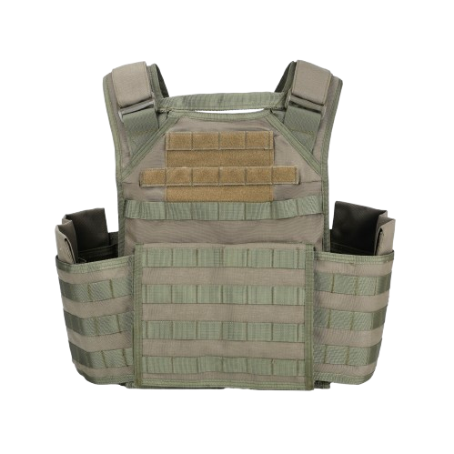 green tactical MOLLE plate carrier vest