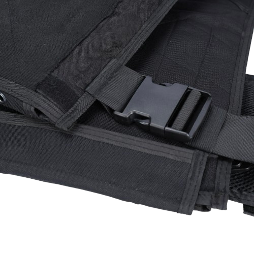 side straps and buckle of a tactical black vest