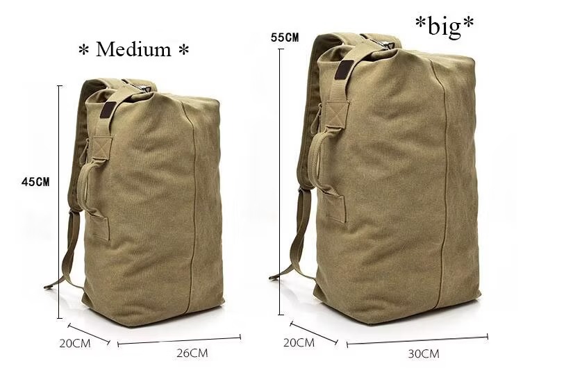two sizes of a duffle backpack