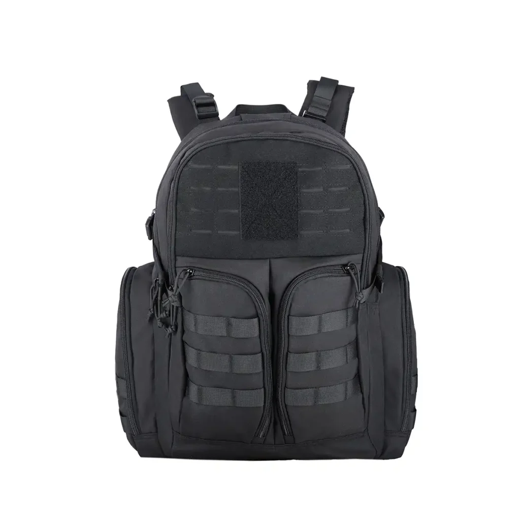 tactical backpack with dual front zippered pockets