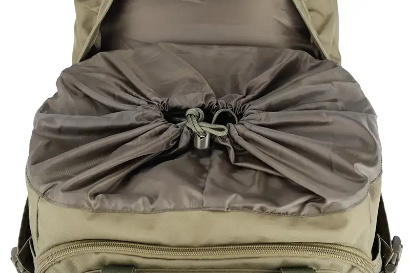 drawstring on a large tactical hiking backpack