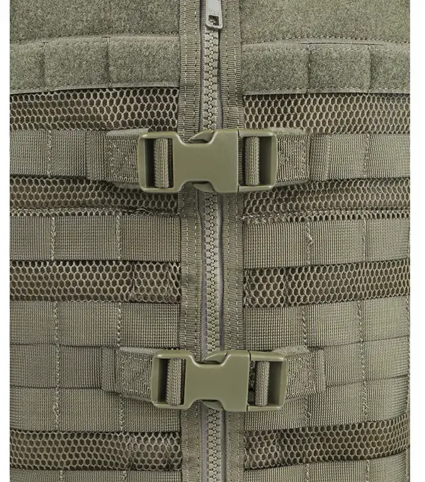 buckle on a green tactical vest