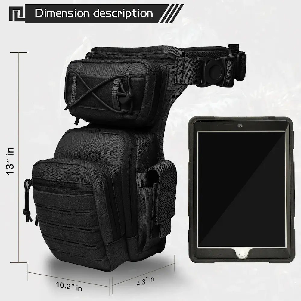 Black Tactical Thigh Pack Dimensions
