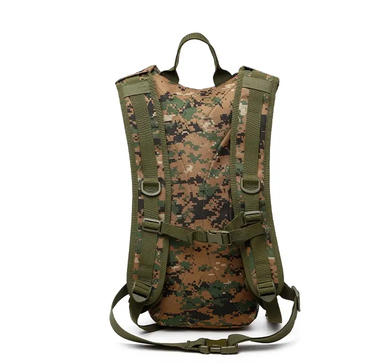 Digital Camo Hydration Pack – Back View with Mesh Padding & Waist Strap
