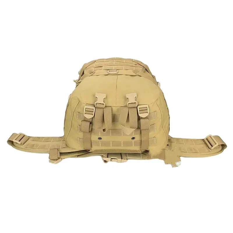 Tan Tactical Backpack – Bottom View with Adjustable Straps & MOLLE Webbing