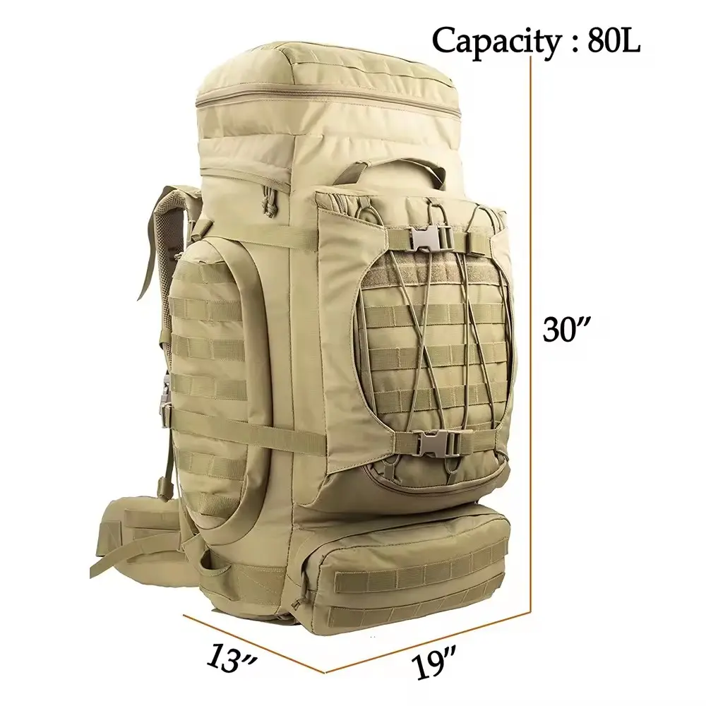80L Tan Tactical Internal Frame Backpack
