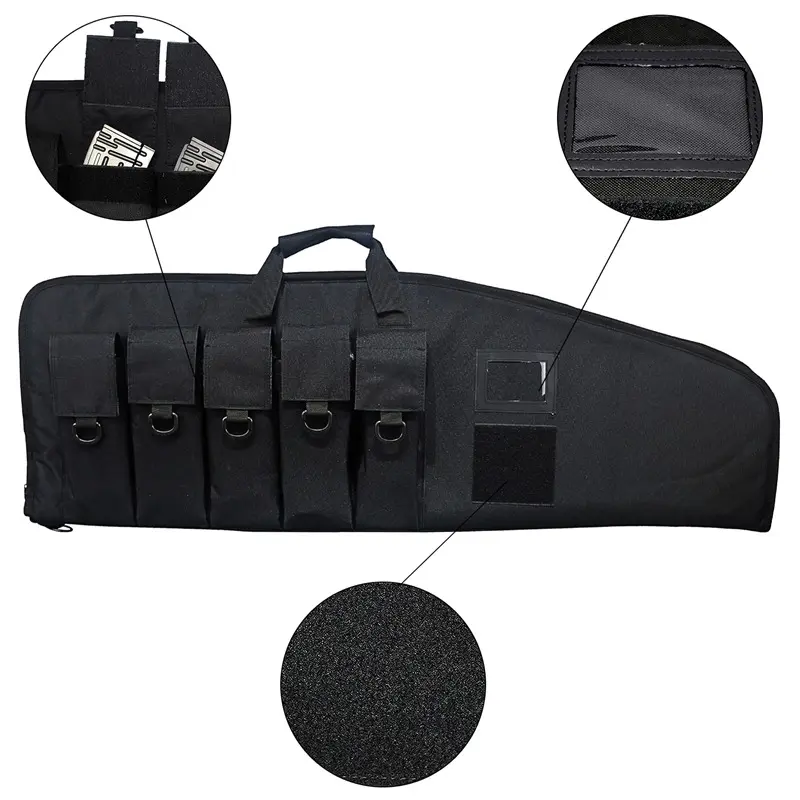 Black Rifle Case – Magazine Pockets, ID Window, Padded Interior