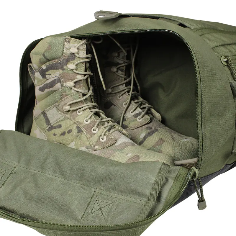OD Green military tactical duffel bag with shoe compartment