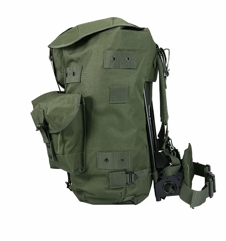 Olive Green Military Alice Pack (Side View) – With Detachable Frame, Exterior Pouches & Buckles