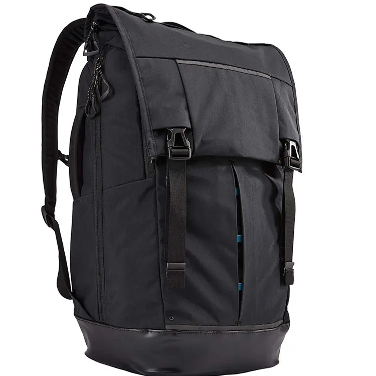 Padded Black Roll-Top Travel Backpack