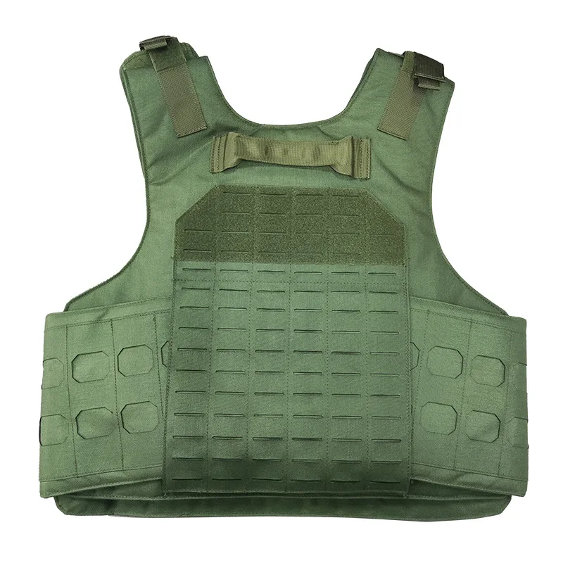 Green tactical plate carrier vest (back MOLLE + top carry handle)