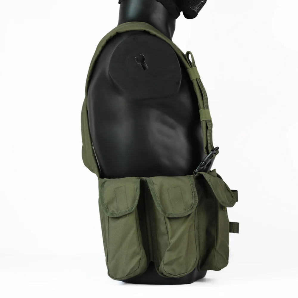 Olive Drab Modular Tactical Chest Rig (side harness + pouch view)