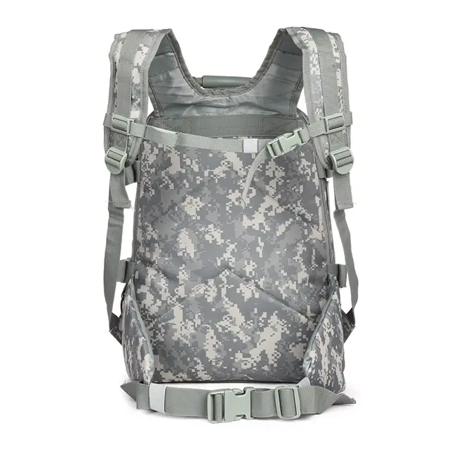 Tactical MOLLE Backpack (ACU camo back view with hydration pouch)
