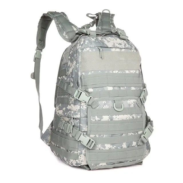 Tactical MOLLE Backpack (ACU camo front view with MOLLE webbing)