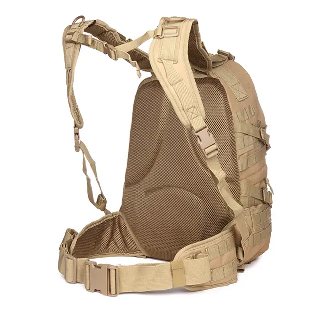 Tactical MOLLE Backpack (sand back view with mesh padding)