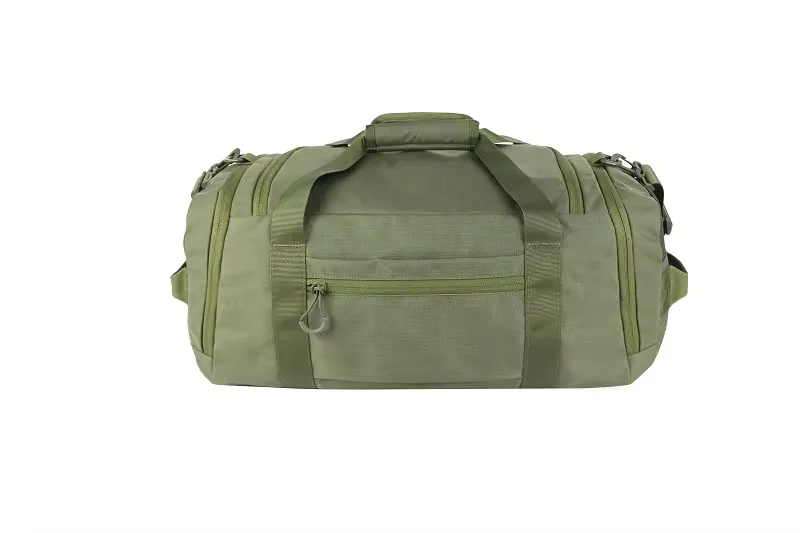 Tactical duffel bag manufacturer rear view with zip pocket